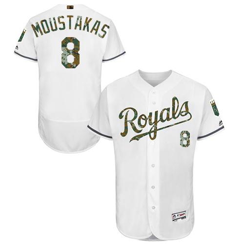 Royals #8 Mike Moustakas White Flexbase Authentic Collection Memorial Day Stitched MLB Jersey